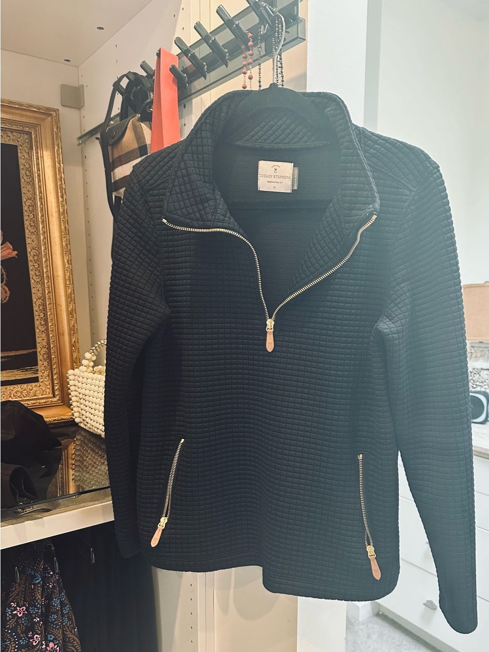 Dudley Stephens Black Quilted Half-Zip Pullover Bomber